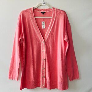 NWT Talbots Womens Coral Pink Girlfriend Tipped Knit Cardigan Sweater Size PL